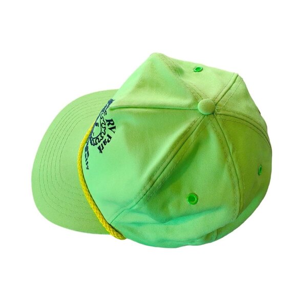 Retro 90s Neon Green Trucker Rope Hat Cap Snapback Sunshine RV Park Michigan Sum - Picture 6 of 10